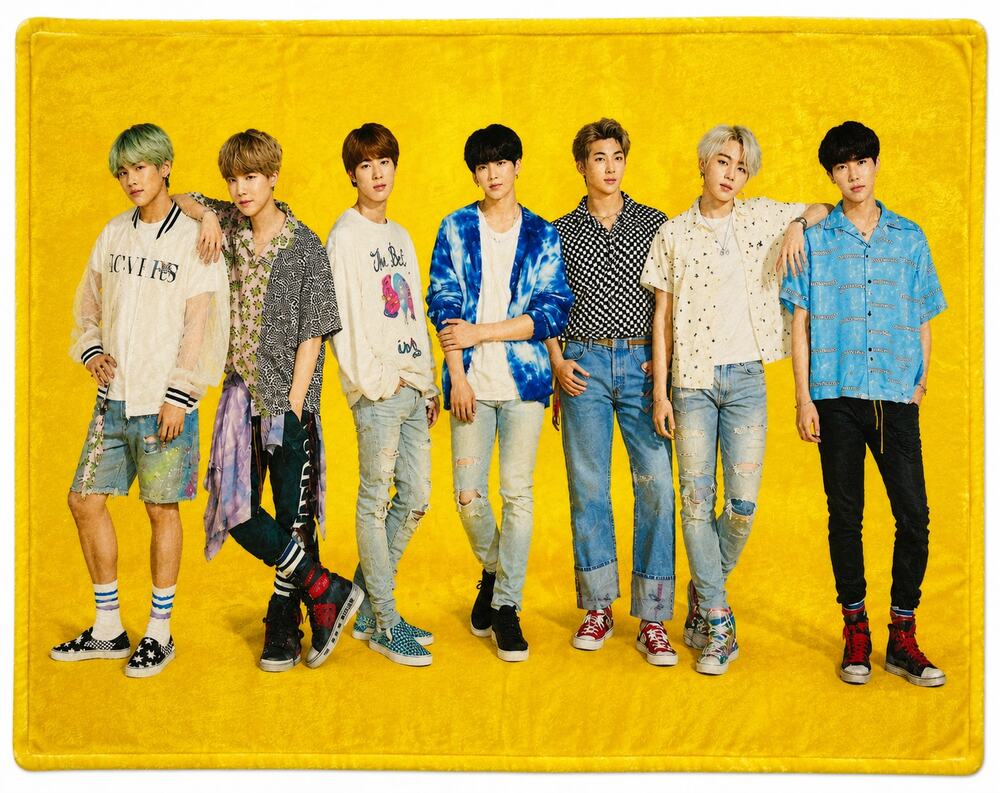 K-Pop Group BTS ARMY Plush Fleece Throw Blanket Yellow 44" x 36" Fan Collectible